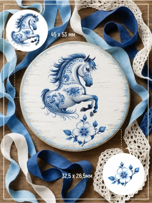 Водные наклейки на свечи гжель лошади из каталога Наклейки декупажные для декора свечей, яиц, изделий из гипса, в интернет-магазине BPW.style